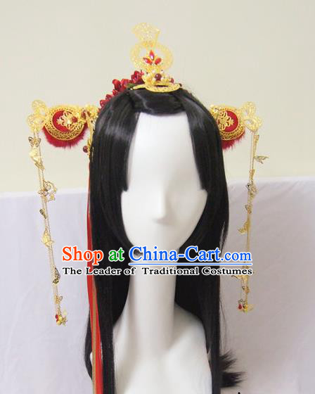 Traditional Chinese Wedding Jewelry Accessories Traditional Xiuhe Suits Wedding Bride Phoenix Headwear Wedding Hairpin Ancient Chinese Tassel Harpins for Women