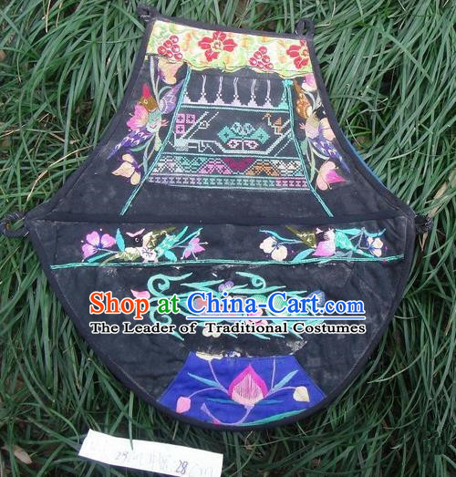 Traditional Chinese Miao Nationality Dancing Costume Apron, Hmong Female Folk Dance Ethnic Pinafore, Chinese Minority Nationality Handmade Embroidery Waist Pack for Women