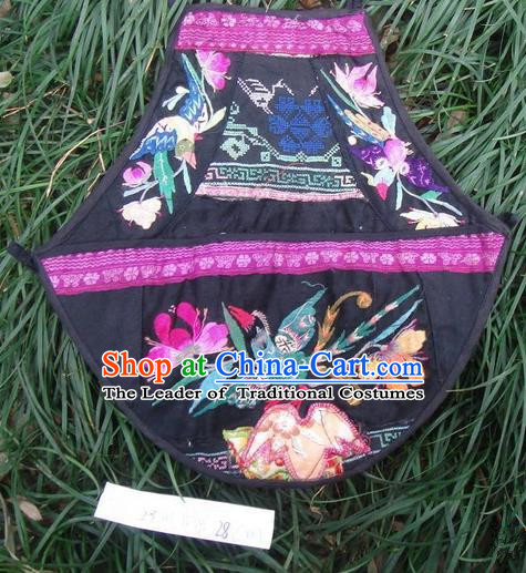 Traditional Chinese Miao Nationality Dancing Costume Apron, Hmong Female Folk Dance Ethnic Chest Wrap, Chinese Minority Nationality Handmade Embroidery Waist Pack for Women