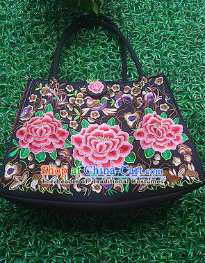 Traditional Chinese Miao Nationality Palace Handmade Double-Sided Embroidery Handbag Hmong Handmade Embroidery Bags for Women