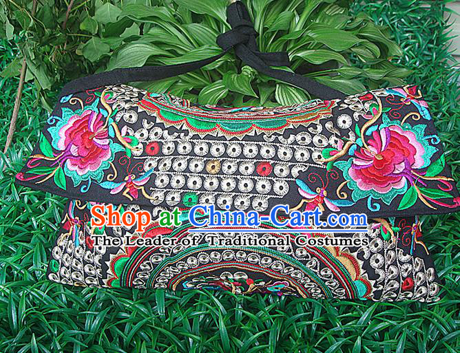 Traditional Chinese Miao Nationality Palace Handmade Single-Sided Embroidery Peony Handbag Hmong Handmade Embroidery Canvas Messenger Bags for Women