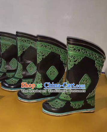 Traditional Chinese Minority Mongol Nationality Ethnic Minorities Mongolian Dance Cowhide Boots, Mongolian Knee Boots Handmade Jockey Boots Tanks Boots for Men