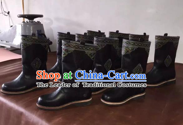 Traditional Chinese Minority Mongol Nationality Ethnic Minorities Mongolian Dance Cowhide Boots, Mongolian Knee Boots Handmade Jockey Boots Tanks Boots for Men