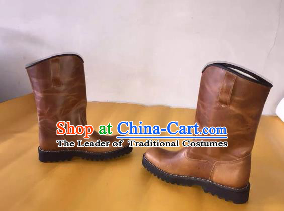 Traditional Chinese Minority Mongol Nationality Ethnic Minorities Mongolian Dance Cowhide Boots, Mongolian Knee Boots Handmade Jockey Boots Tanks Boots for Men