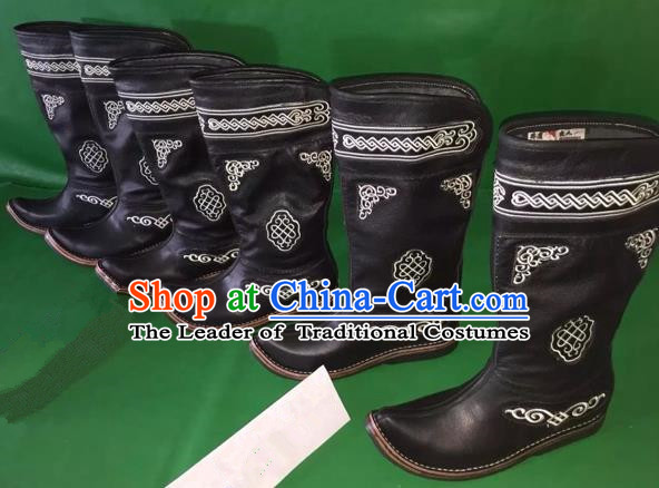 Traditional Chinese Minority Mongol Nationality Ethnic Minorities Mongolian Dance Cowhide Boots, Mongolian Knee Boots Handmade Jockey Boots Tanks Boots for Men