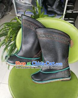 Traditional Chinese Minority Mongol Nationality Ethnic Minorities Mongolian Dance Cowhide Boots, Mongolian Knee Boots Handmade Jockey Boots Tanks Boots for Men