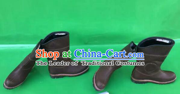 Traditional Chinese Minority Mongol Nationality Ethnic Minorities Mongolian Dance Cowhide Boots, Mongolian Knee Boots Handmade Jockey Boots Tanks Boots for Men