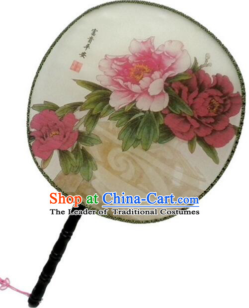 Ancient Chinese Tuan Shan Circular Fan Moon Shaped Fan Stage Property Dance Chinese Painting Flowers