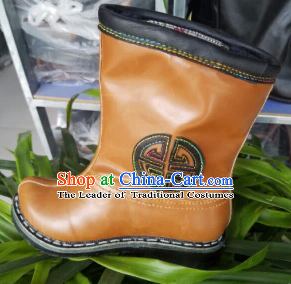 Traditional Chinese Minority Mongol Nationality Ethnic Minorities Mongolian Children Dance Cowhide Boots Mongolian Knee Boots Jockey Boots Tanks Boots for Kids