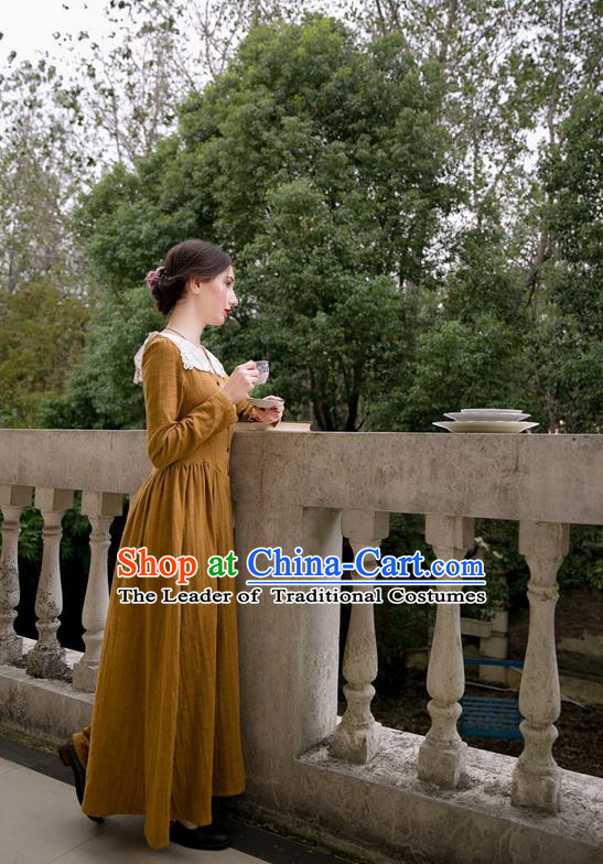 Traditional Classic Women Clothing, Traditional Classic European Manor Literary Yarn Embroidered Collar Dress, Palace Princess Restoring Long Skirt