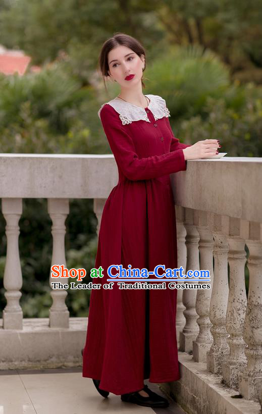 Traditional Classic Women Clothing, Traditional Classic European Manor Literary Yarn Embroidered Collar Dress, Palace Princess Restoring Long Skirt