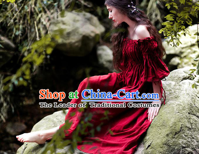 Traditional Classic Women Clothing, Traditional Classic Elegant Double Yarn Brought Restoring Boat Neck Even Garment Skirt