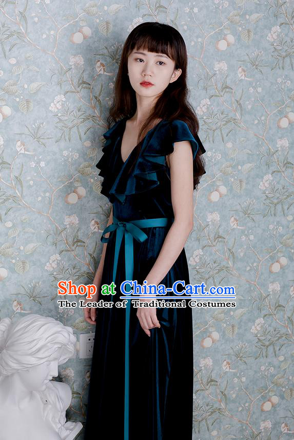 Traditional Classic Women Clothing, Traditional Goose Down Even Garment Skirt Falbala Velvet Long Dress for Women