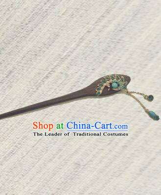 Classic Wooden Hairpins Metal Decorating Bu Yao Han Fu Access Colorful Peacock