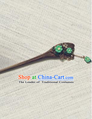 Classic Wooden Hairpins Metal Decorating Bu Yao Han Fu Access Colorful Flowers