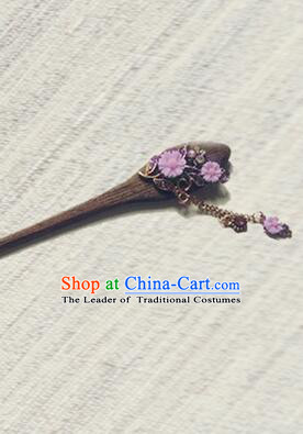 Classic Wooden Hairpins Metal Decorating Bu Yao Han Fu Access Colorful Flowers