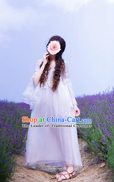 Traditional Classic Women Clothing, Traditional Classic Mandarin Sleeve Chiffon Long Skirt Horn Sleeve Dress