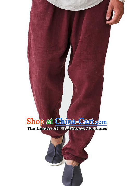 Traditional Chinese Linen Tang Suit Trousers, Chinese Ancient Costumes Signature Cotton Leg Pants Lay Pants Zen Pants