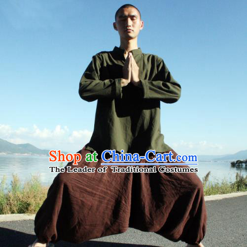 Traditional Chinese Linen Tang Suit Trousers, Chinese Ancient Costumes, Flax Nepal Big Fork Kuadang Pants Crotch Trousers Yoga Pants