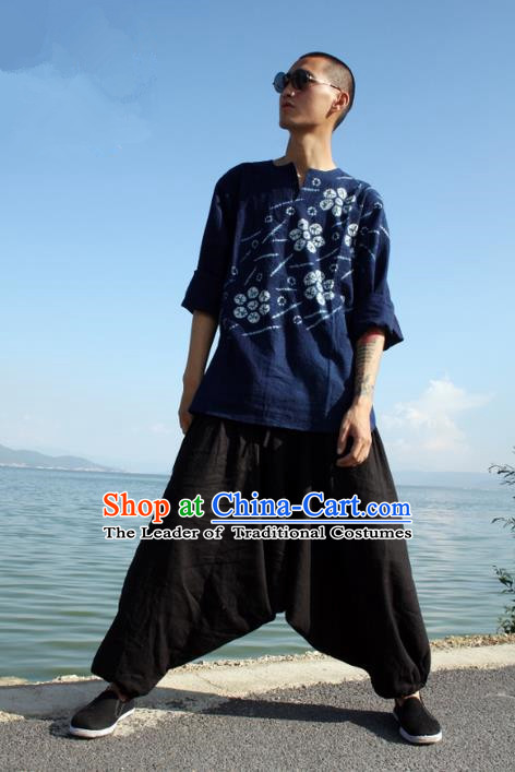 Traditional Chinese Linen Tang Suit Trousers, Chinese Ancient Costumes, Flax Nepal Big Fork Kuadang Pants Crotch Trousers Yoga Pants