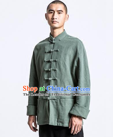 Traditional Chinese Long-Sleeved Linen Tangzhuang Overcoat, Flax Tang Suit Coat for Men