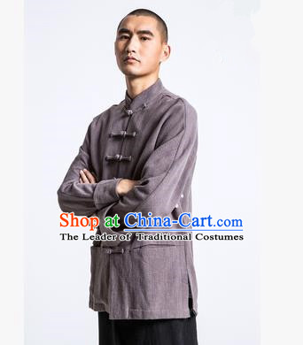 Traditional Chinese Long-Sleeved Linen Tangzhuang Overcoat, Flax Tang Suit Coat for Men