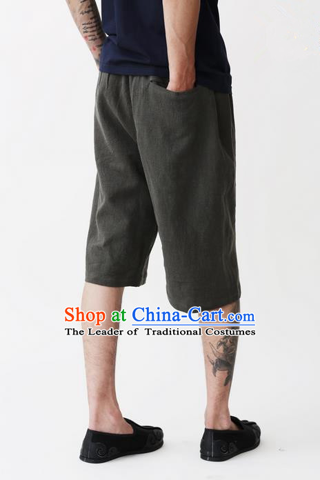 Traditional Chinese Linen Tang Suit Men Shorts, Chinese Ancient Costumes Linen Short Pants for Men