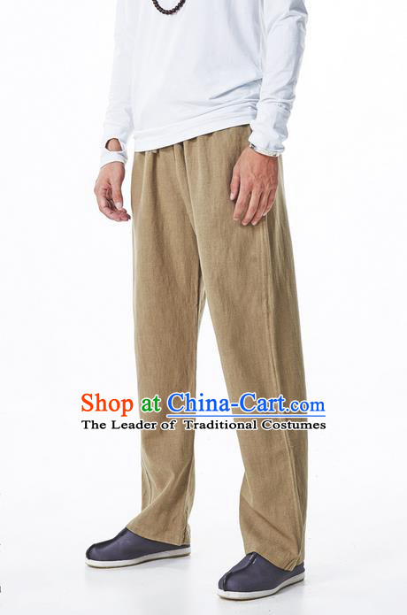 Traditional Chinese Linen Tang Suit Men Trousers, Chinese Ancient Costumes Linen Pants for Men