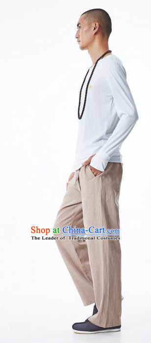 Traditional Chinese Linen Tang Suit Men Trousers, Chinese Ancient Costumes Linen Pants for Men