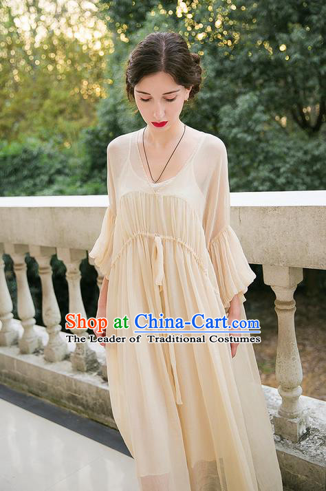 Traditional Classic Women Clothing, Traditional Classic Mandarin Sleeve Chiffon Long Skirt Horn Sleeve Dress