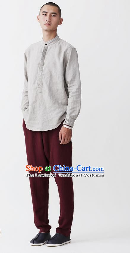 Traditional Chinese Linen Tang Suit Men Trousers, Chinese Ancient Costumes Linen Pants for Men