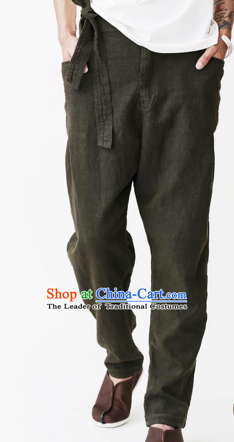 Traditional Chinese Linen Tang Suit Men Trousers, Chinese Ancient Costumes Cotton Pants for Men