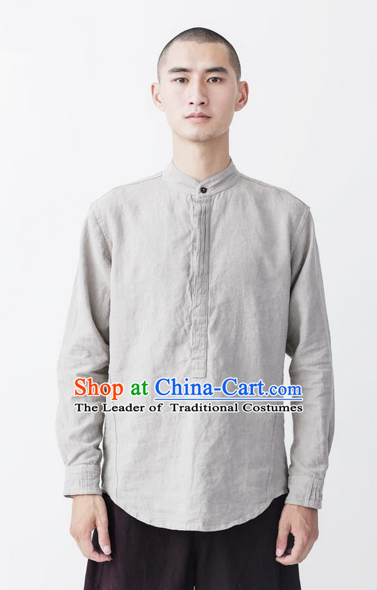 Traditional Chinese Linen Tang Suit Men Costumes, Chinese Ancient Tunic Suit Long Sleeved Shirt for Men