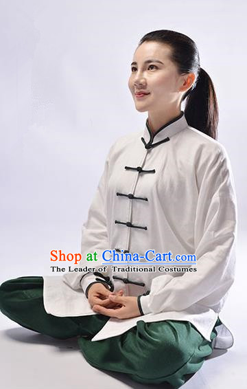 Top Natural Linen Kung Fu Costume Martial Arts Kung Fu Training Uniform Gongfu Shaolin Wushu Clothing Tai Chi Taiji Teacher Suits Uniforms for Women