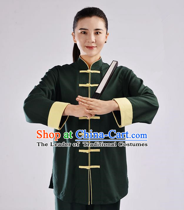 Top Cross Elastic Cotton Kung Fu Costume Martial Arts Kung Fu Training Uniform Tang Suit Gongfu Shaolin Wushu Clothing Tai Chi Taiji Teacher Suits Uniforms for Women