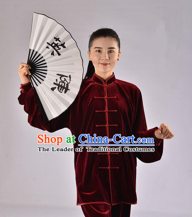 Top Upset South Korea Velvet Pleuche Kung Fu Costume Martial Arts Kung Fu Training Uniform Tang Suit Gongfu Shaolin Wushu Clothing Tai Chi Taiji Teacher Suits Uniforms for Women