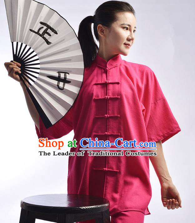 Traditional Chinese Top Linen Kung Fu Costume Martial Arts Kung Fu Training Uniform Tang Suit Gongfu Shaolin Wushu Clothing Tai Chi Taiji Teacher Suits Uniforms for Women