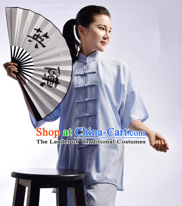 Top Linen Kung Fu Costume Martial Arts Kung Fu Training Uniform Tang Suit Gongfu Shaolin Wushu Clothing Tai Chi Taiji Teacher Suits Uniforms for Women