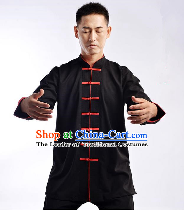 Traditional Chinese Top Cross Elastic Linen Kung Fu Costume Martial Arts Kung Fu Training Uniform Gongfu Shaolin Wushu Clothing Tai Chi Taiji Teacher Suits Uniforms for Men