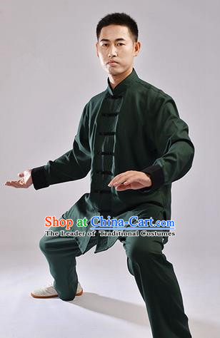 Traditional Chinese Top Cross Elastic Linen Kung Fu Costume Martial Arts Kung Fu Training Uniform Gongfu Shaolin Wushu Clothing Tai Chi Taiji Teacher Suits Uniforms for Men