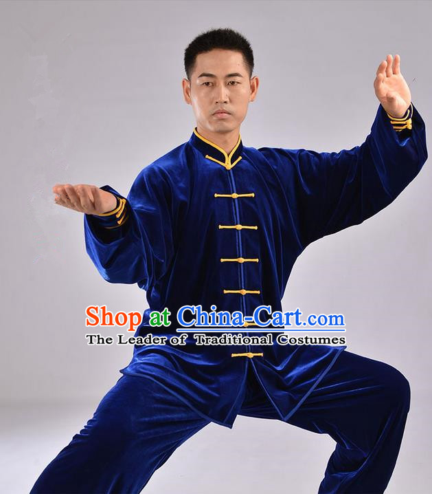 Traditional Chinese Top Upset South Korea Velvet Pleuche Kung Fu Costume Martial Arts Kung Fu Training Uniform Tang Suit Gongfu Shaolin Wushu Clothing Tai Chi Taiji Teacher Suits Uniforms for Men