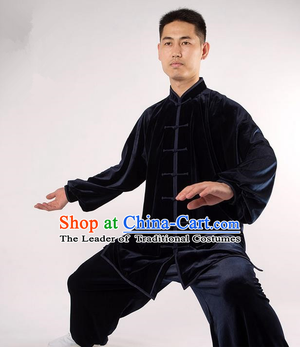 Traditional Chinese Top Upset South Korea Velvet Pleuche Kung Fu Costume Martial Arts Kung Fu Training Uniform Tang Suit Gongfu Shaolin Wushu Clothing Tai Chi Taiji Teacher Suits Uniforms for Men