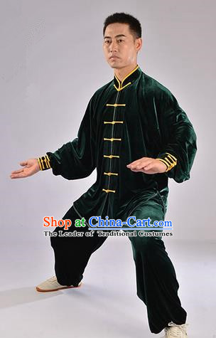 Traditional Chinese Top Upset South Korea Velvet Pleuche Kung Fu Costume Martial Arts Kung Fu Training Uniform Tang Suit Gongfu Shaolin Wushu Clothing Tai Chi Taiji Teacher Suits Uniforms for Men