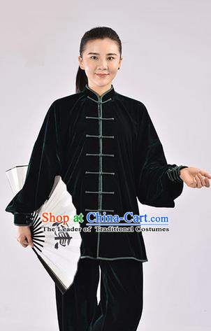 Traditional Chinese Thicken Pleuche Kung Fu Costume Martial Arts Kung Fu Training Uniform Tang Suit Gongfu Shaolin Wushu Clothing Tai Chi Taiji Teacher Suits Uniforms for Women