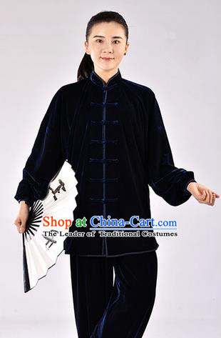 Traditional Chinese Thicken Pleuche Kung Fu Costume Martial Arts Kung Fu Training Uniform Tang Suit Gongfu Shaolin Wushu Clothing Tai Chi Taiji Teacher Suits Uniforms for Women