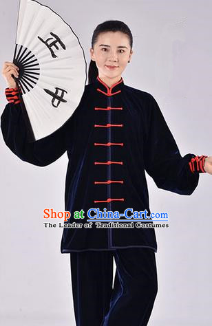 Traditional Chinese Thicken Pleuche Kung Fu Costume Martial Arts Kung Fu Training Uniform Tang Suit Gongfu Shaolin Wushu Clothing Tai Chi Taiji Teacher Suits Uniforms for Women