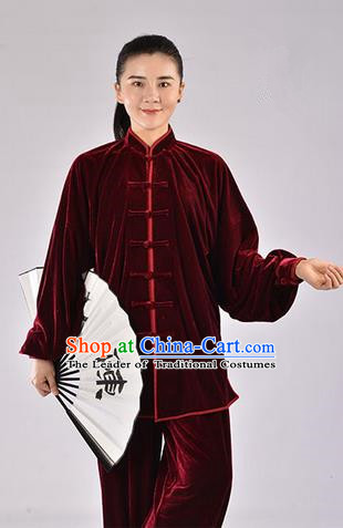 Traditional Chinese Thicken Pleuche Kung Fu Costume Martial Arts Kung Fu Training Uniform Tang Suit Gongfu Shaolin Wushu Clothing Tai Chi Taiji Teacher Suits Uniforms for Women