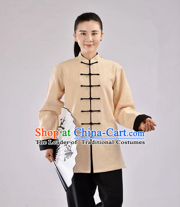 Traditional Chinese Thickening Cotton Linen Kung Fu Costume Martial Arts Kung Fu Training Uniform Tang Suit Gongfu Shaolin Wushu Clothing Tai Chi Taiji Teacher Suits Uniforms for Women