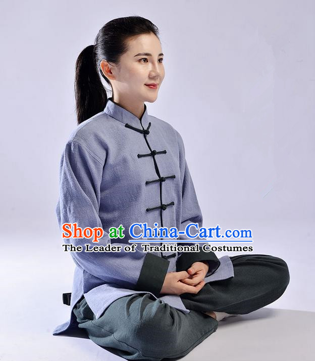 Traditional Chinese Thickening Cotton Linen Kung Fu Costume Martial Arts Kung Fu Training Uniform Tang Suit Gongfu Shaolin Wushu Clothing Tai Chi Taiji Teacher Suits Uniforms for Women