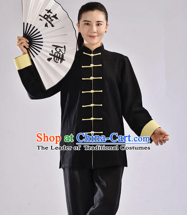 Traditional Chinese Thickening Cotton Linen Kung Fu Costume Martial Arts Kung Fu Training Uniform Tang Suit Gongfu Shaolin Wushu Clothing Tai Chi Taiji Teacher Suits Uniforms for Women